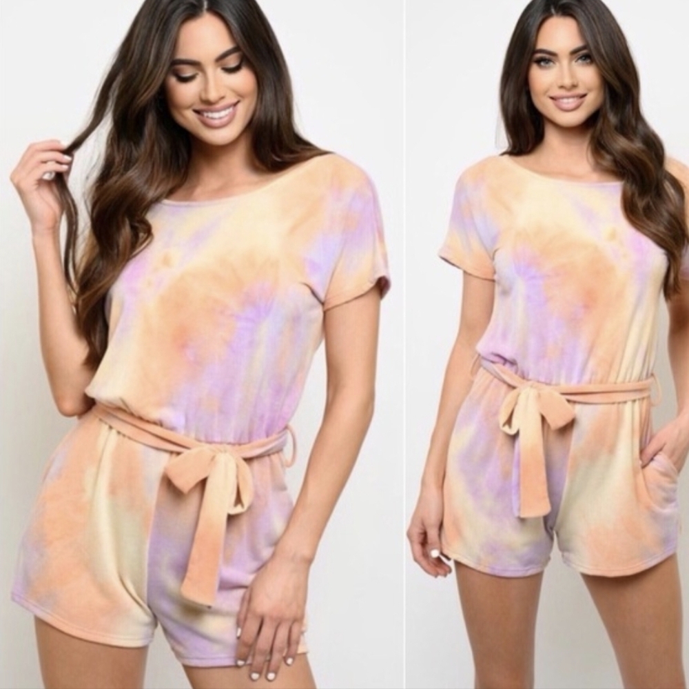 Hemish USA Tie Dye Short Sleeve Romper Sz S